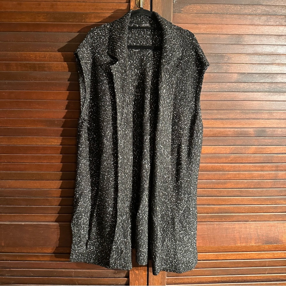 J. Jill Wearever Novelty Tweed Textured Gilet Cardigan Sweater Vest Black Plus